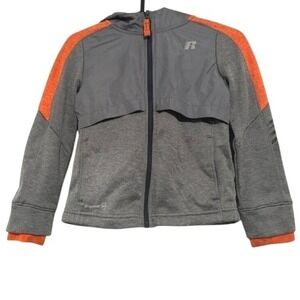 Russell Athletic Kids Boys Girls Zip Up Hoodie Jacket Gray Orange Size S 6-7
